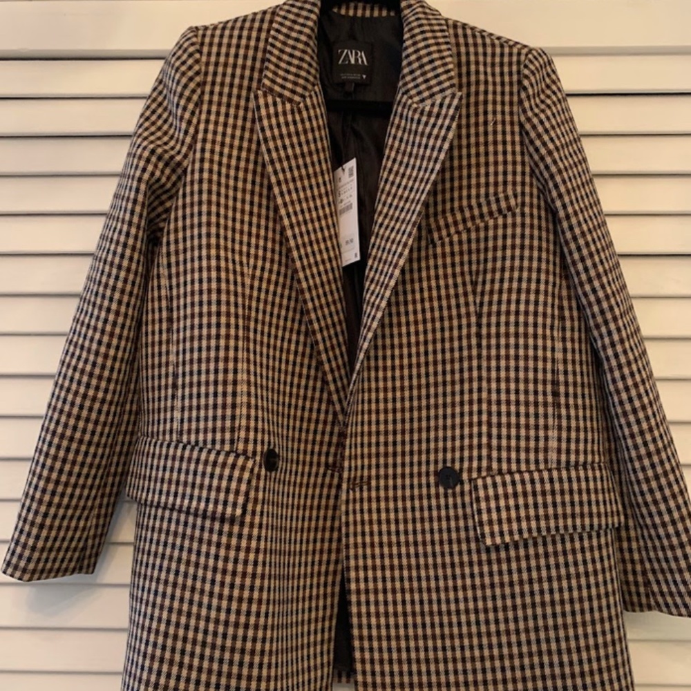 NWT Zara Neutral Plaid Printed Blazer
